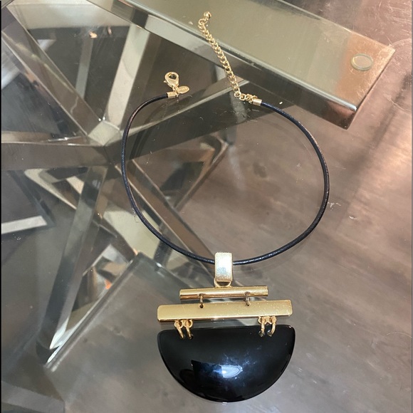 Chico’s Black Leather Rope Metal and Acrylic Pendant - Picture 1 of 3